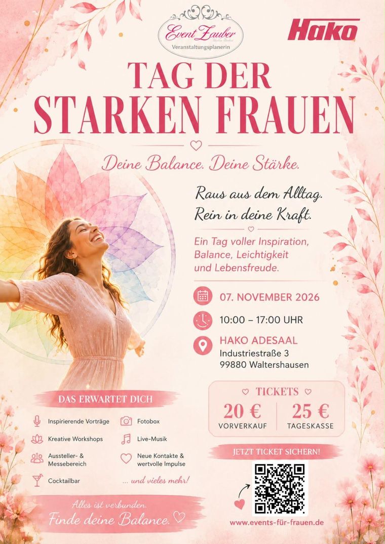 Flyer Tag der starken Frauen am 07.11.2026 im Hako Adesaal Waltershausen